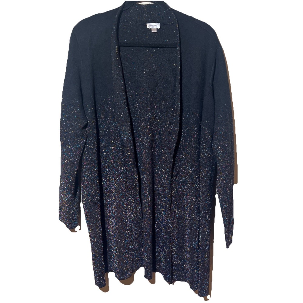 Avenue Sparkle Cardigan Women 18/20 Plus Size Open Front Black Metallic Knee EUC